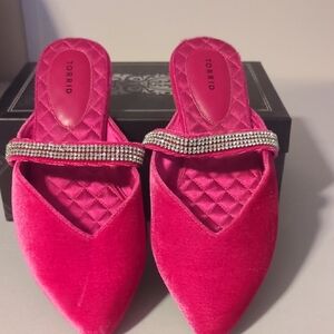 Torrid Fuchsia Velvet Mules with Rhinestone Strap